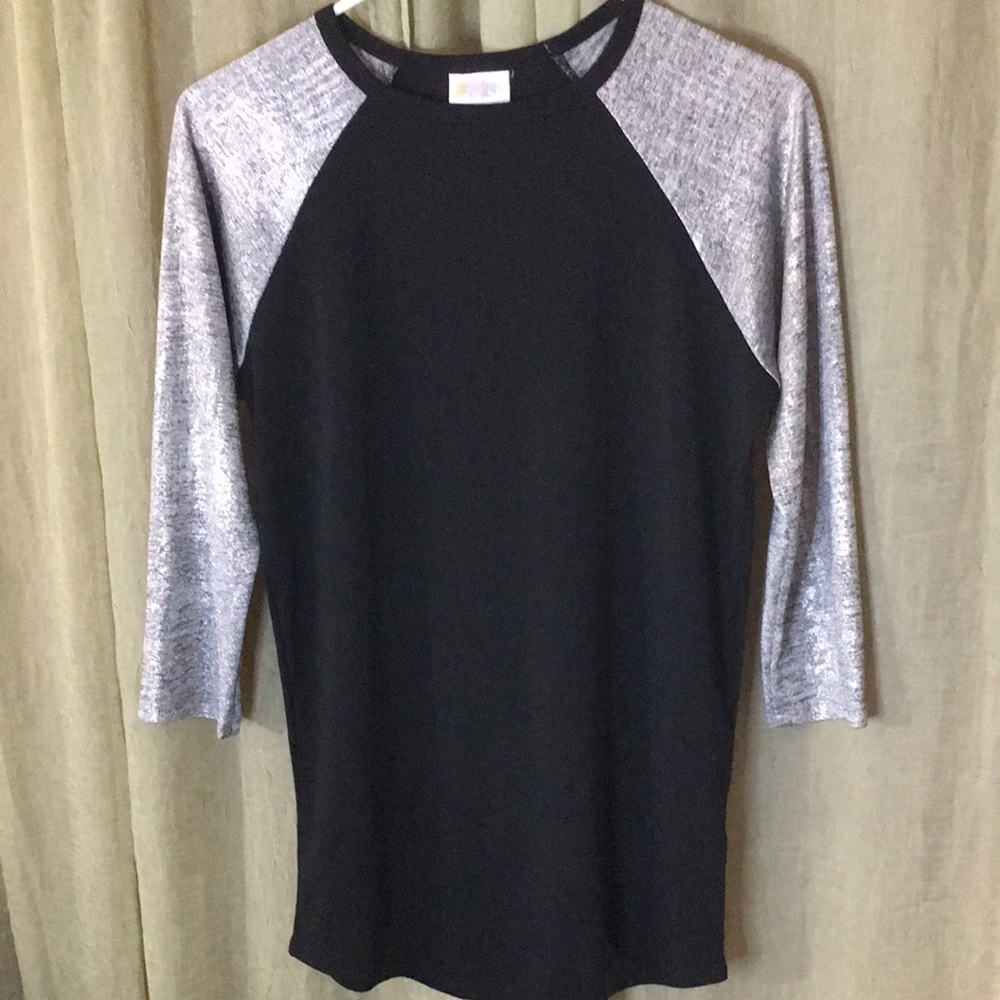 Lularoe XS Black and Silver Baseball Tee